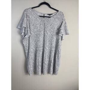 Adrianna Papell Plus Flutter Sleeve Blouse Women's Black White Spots Size 1X